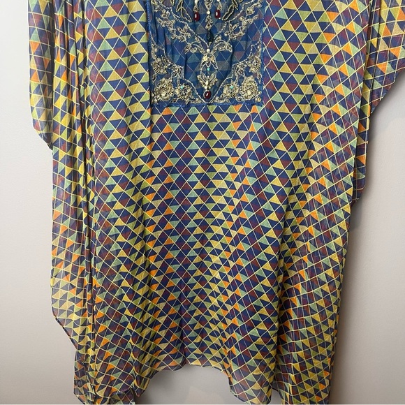 Chinyere Blue Mosaic Sheer Overlay Beaded Top - Picture 6 of 16
